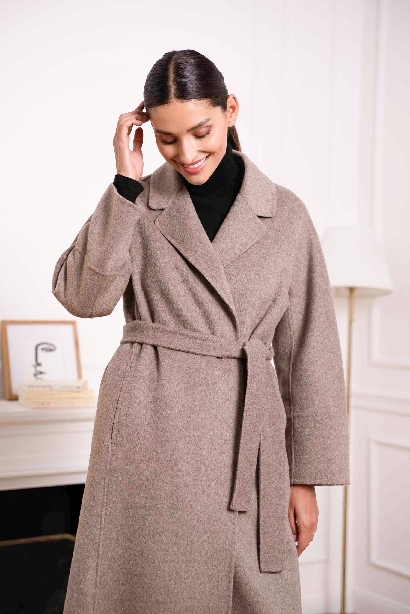 Wool Blend Brushed Coat Manteaux Taupe