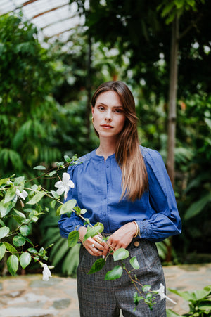 Blue Shirt lace cuffs and shoulders