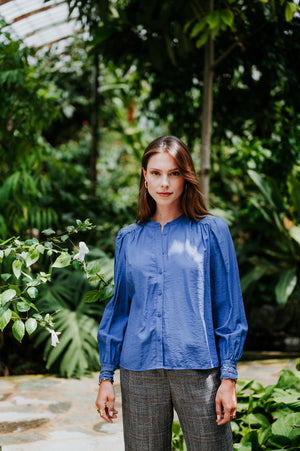 Blue Shirt lace cuffs and shoulders