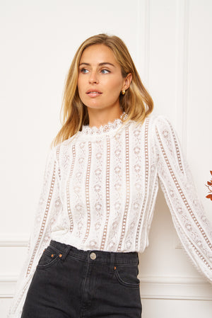 Lace high neck off white top