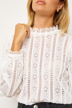 Lace high neck off white top