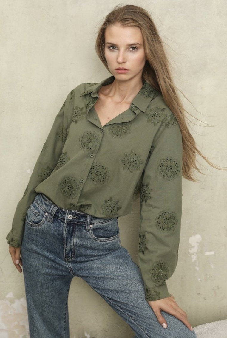 Embroidered shirt- kHAKI